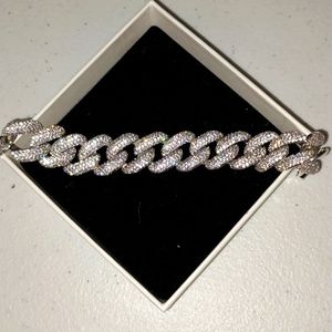 Inspired CZ and silvertone link bracelet NIB